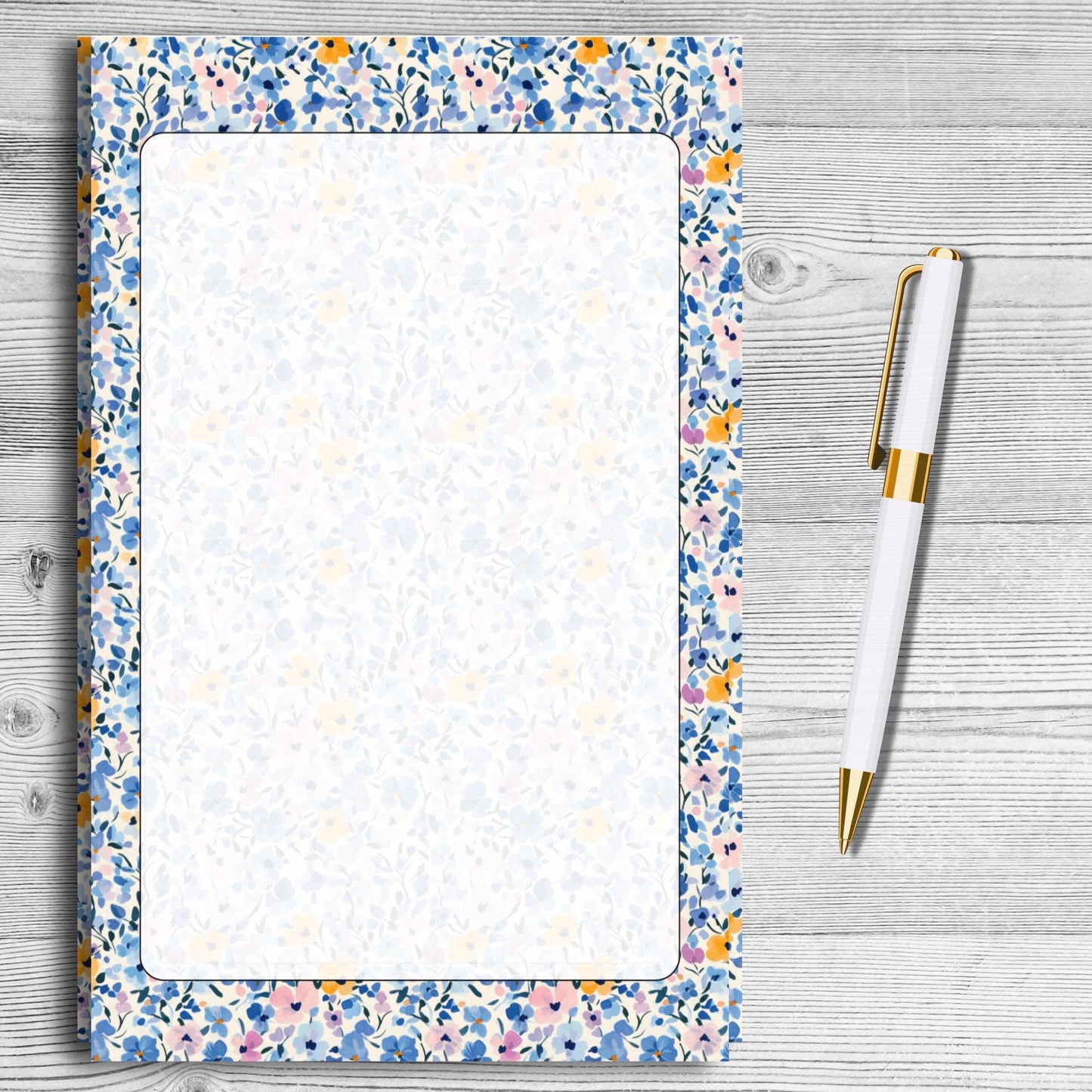 Blue Floral Notepad by The Saltwater Press