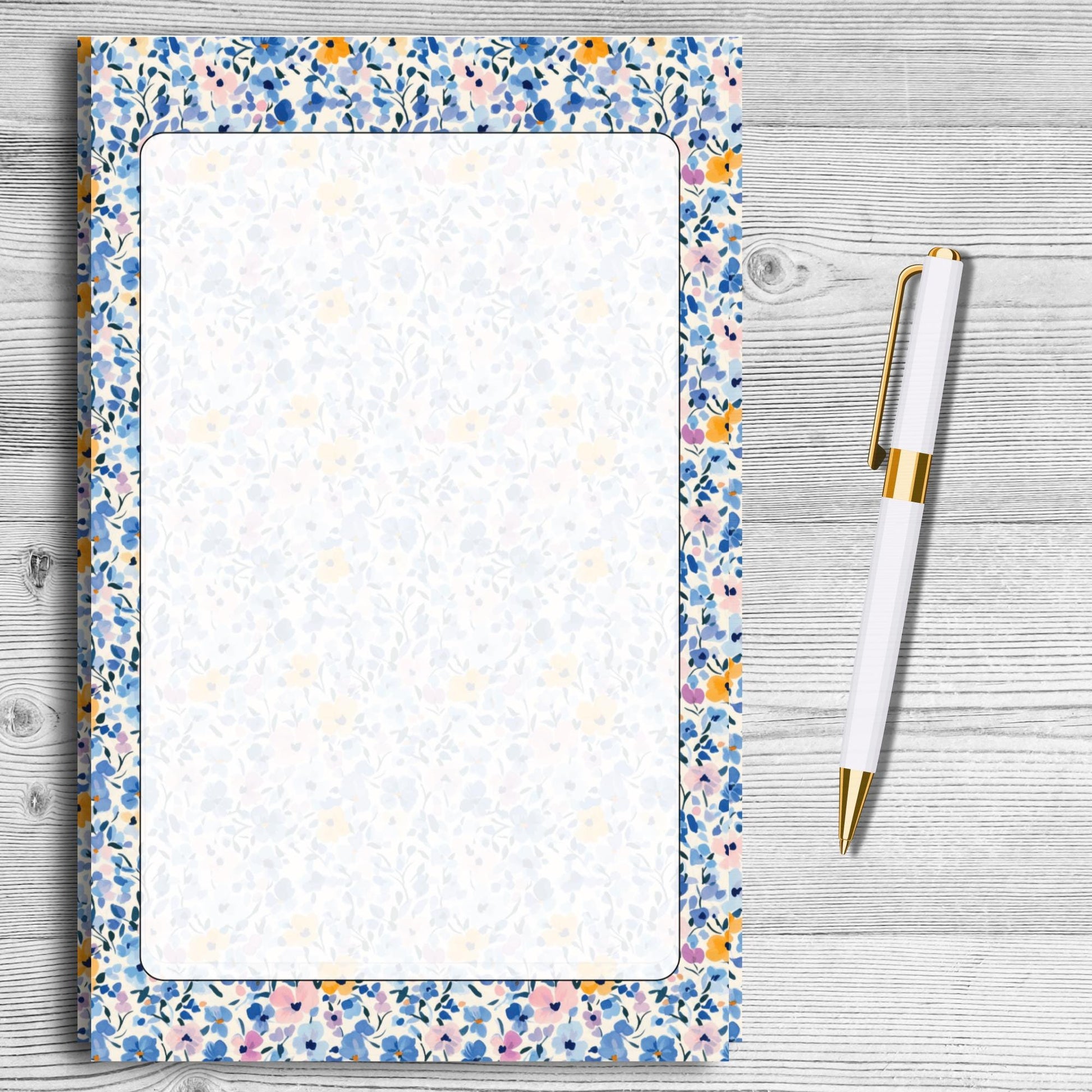 Blue Floral Notepad by The Saltwater Press