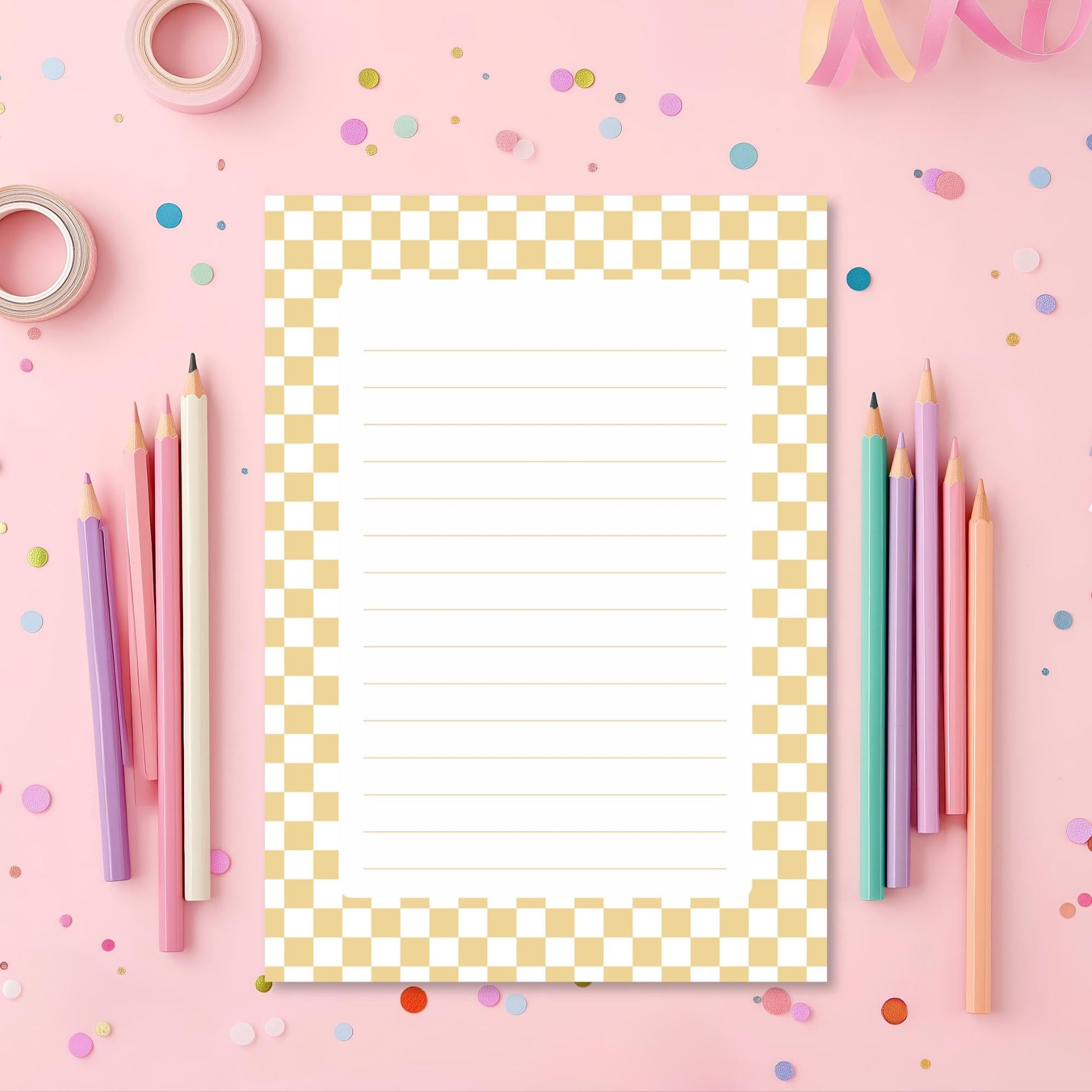 Checkered Memo Pad – 50 Lined Tearoff Sheets Preppy Desk Stationery by The Saltwater Press