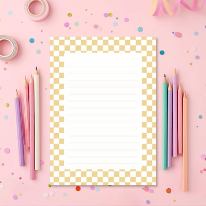 Checkered Memo Pad – 50 Lined Tearoff Sheets Preppy Desk Stationery by The Saltwater Press