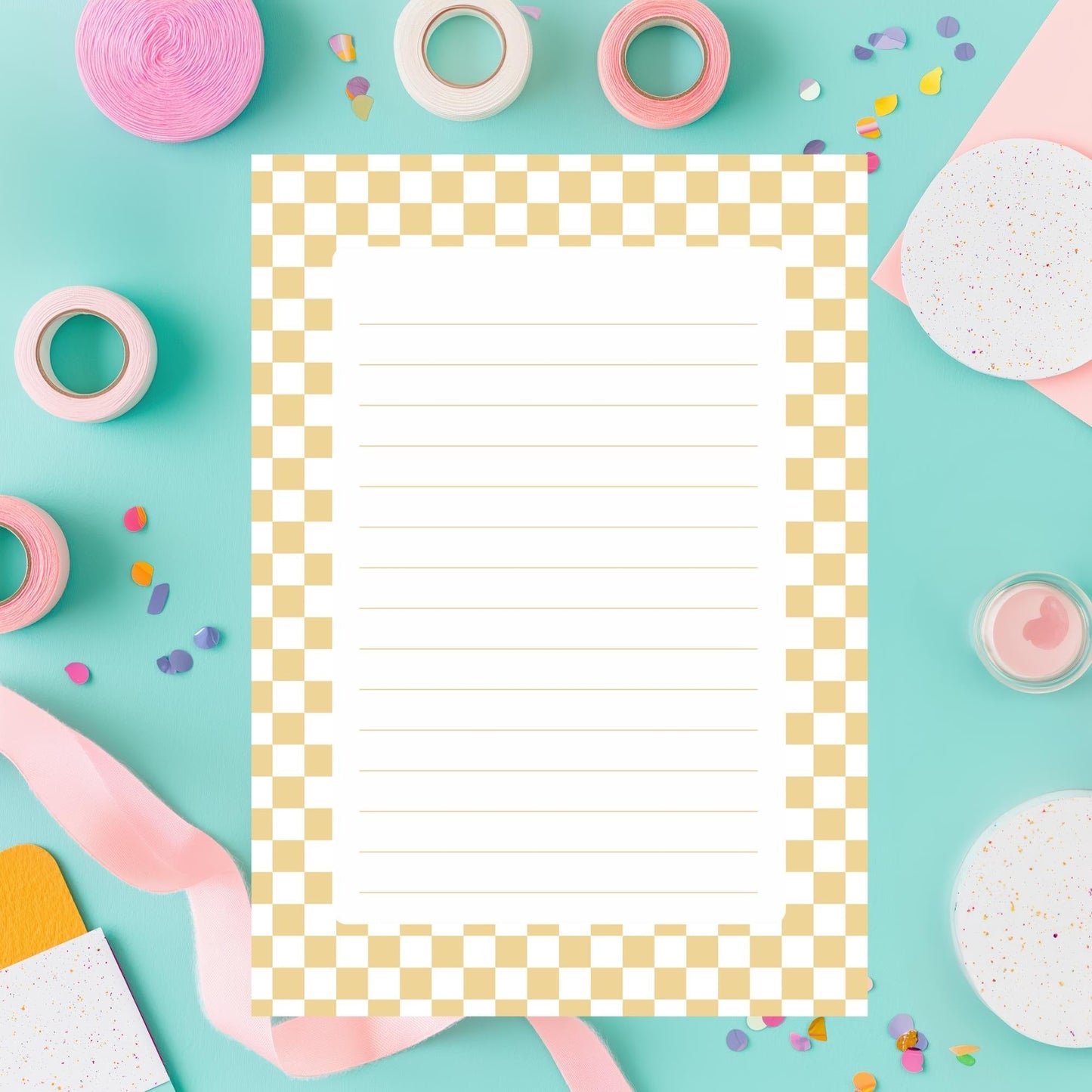 Checkered Memo Pad – 50 Lined Tearoff Sheets Preppy Desk Stationery by The Saltwater Press