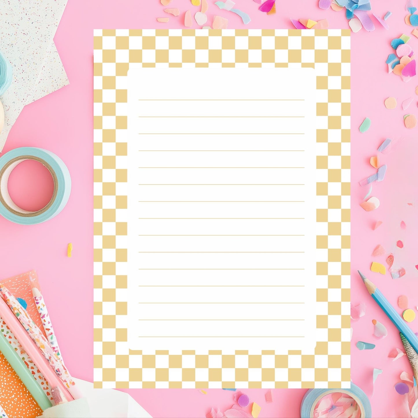 Checkered Memo Pad – 50 Lined Tearoff Sheets Preppy Desk Stationery by The Saltwater Press