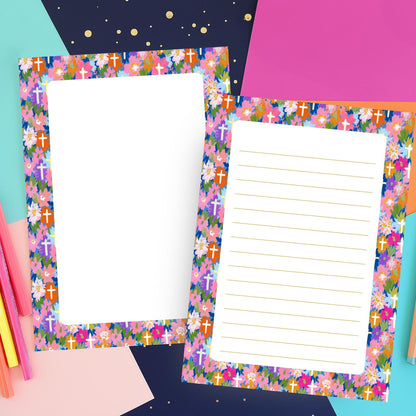 Christian Stationery Paper – Floral Border Faith Themed Writing Sheets by The Saltwater Press